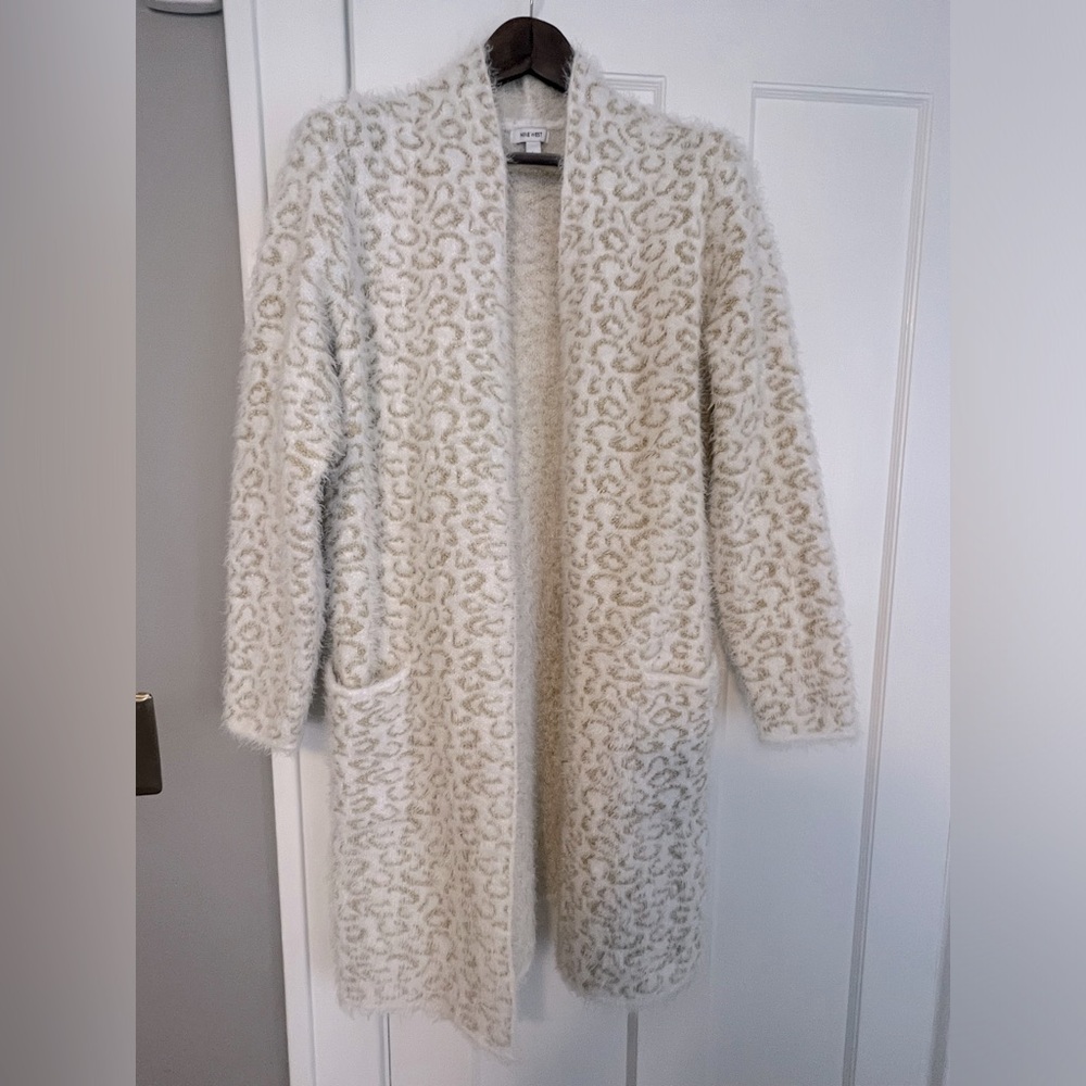 White and gold soft leopard cardigan. Size Large by Nine West.